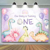 Lofaris Colorful Dinosaur Balloon 1st Birthday Backdrop